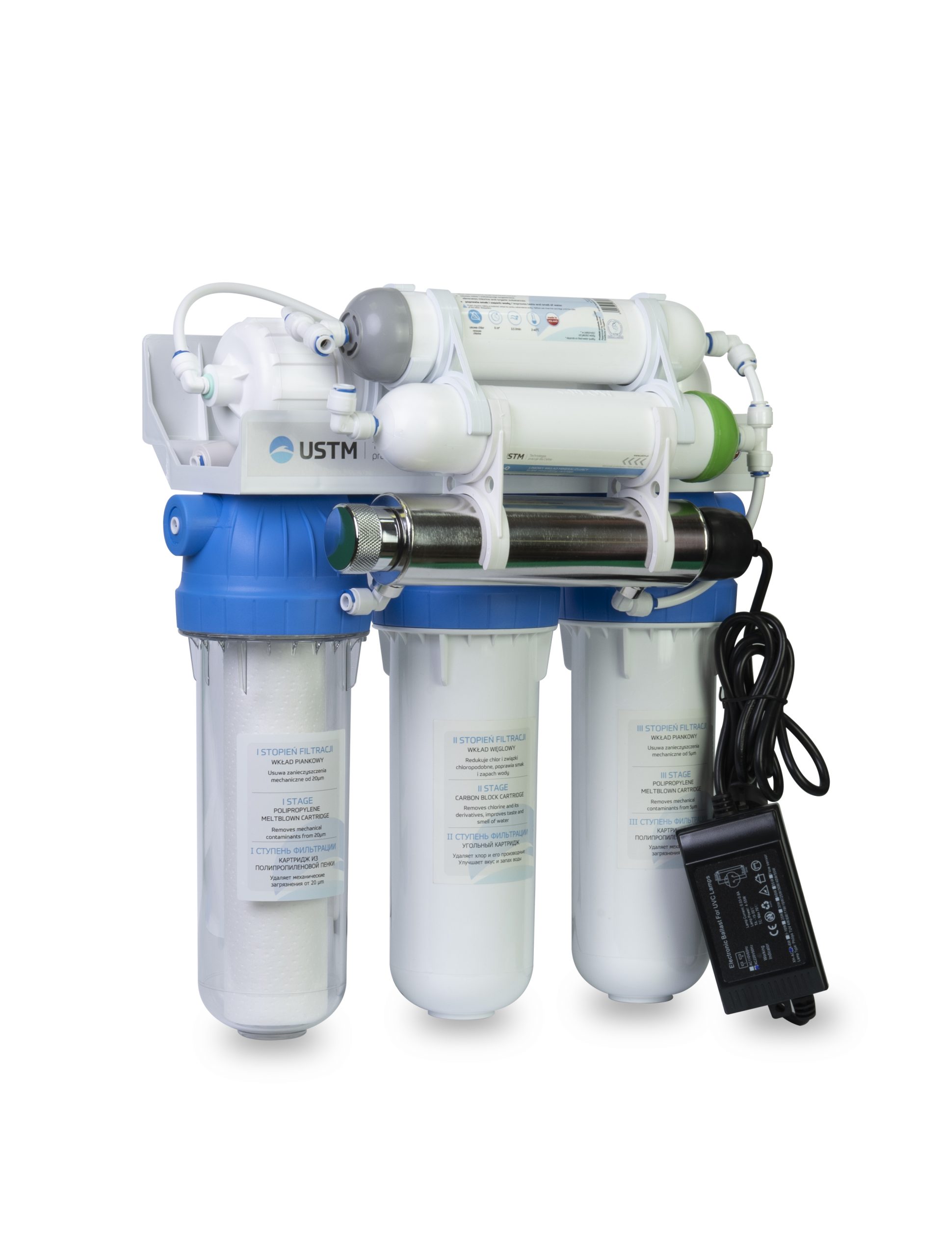 USTM 6 Stage Reverse Osmosis Filtration System, With 75GPD Stable Flow, NSF Certified RO Drinking Water Purification, With Nickel Faucet And Tank, Booster Pump, Plus Under Sink Replacement Filters WITH ULTRA VIOLET LAMP