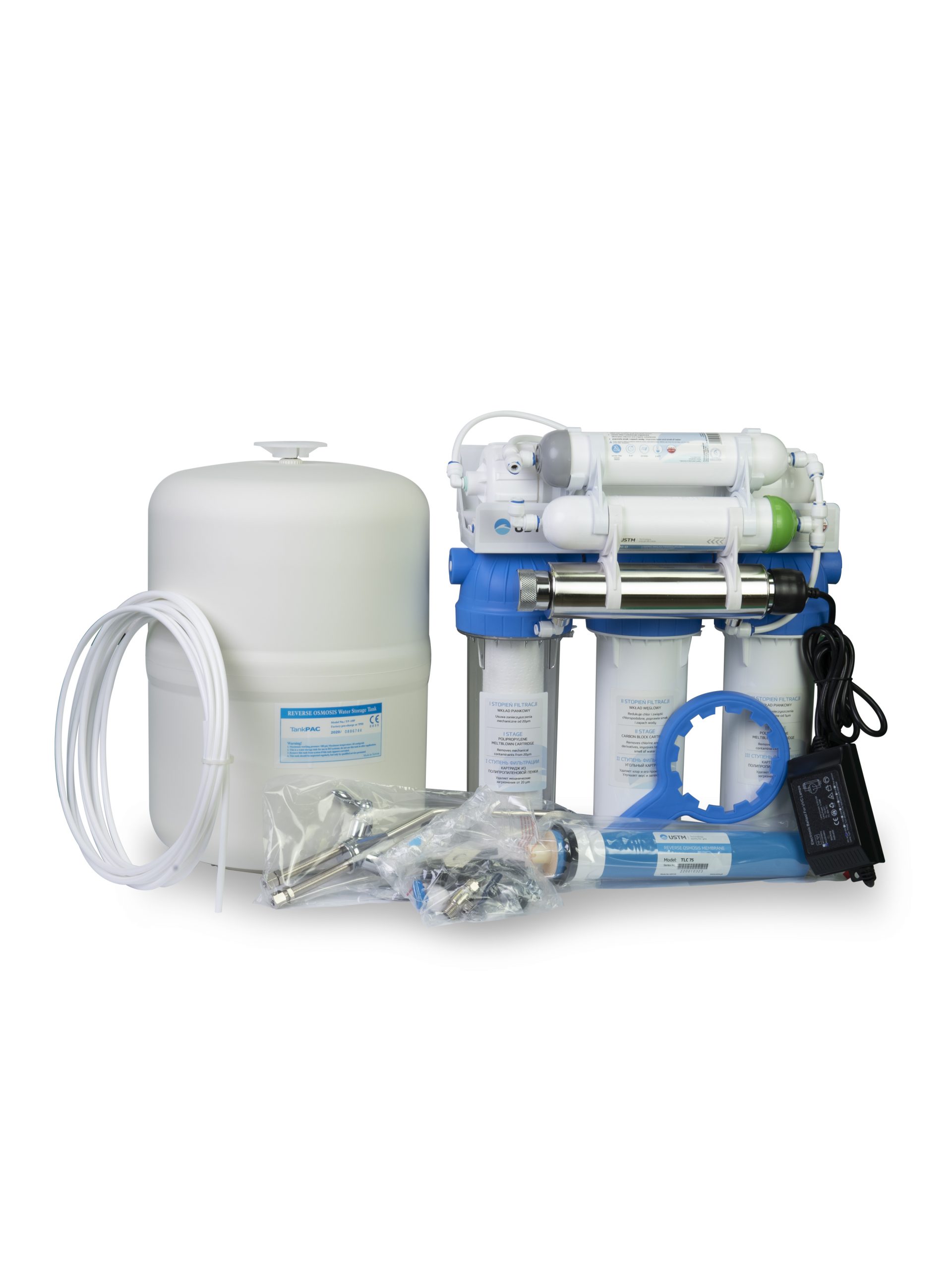 USTM 6 Stage Reverse Osmosis Filtration System, With 75GPD Stable Flow, NSF Certified RO Drinking Water Purification, With Nickel Faucet And Tank, Booster Pump, Plus Under Sink Replacement Filters from Gas Equipment Company Llc Abu Dhabi, UNITED ARAB EMIRATES