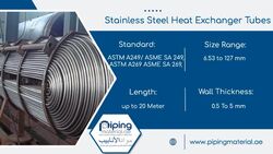 Stainless Steel Heat Exchanger Tubes from Piping Material Fujairah, UNITED ARAB EMIRATES
