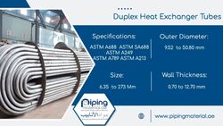 Duplex Heat Exchanger Tubes from Piping Material Fujairah, UNITED ARAB EMIRATES