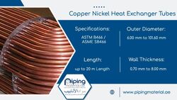 Copper Nickel Heat Exchanger Tubes from Piping Material Fujairah, UNITED ARAB EMIRATES