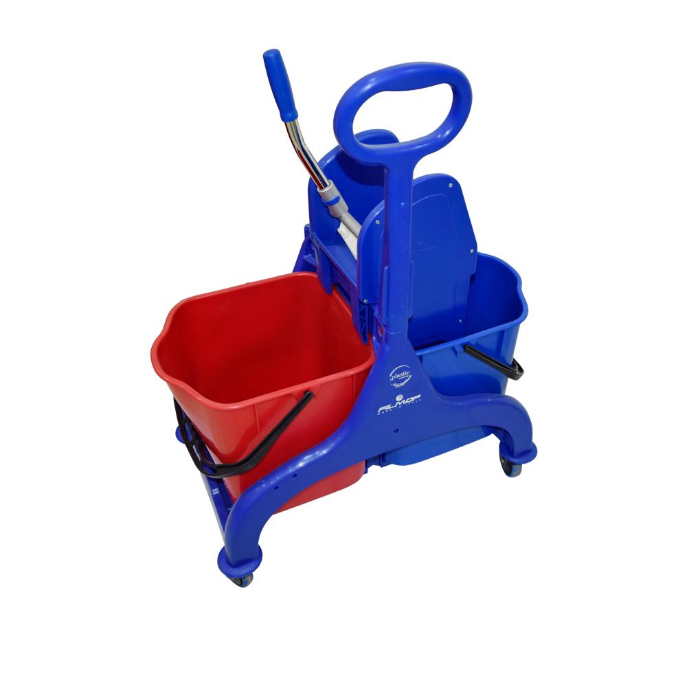 Buy DOUBLE BUCKET MOP TROLLEY | 50LTR | RED & BLUE from Kaddah Cleaning Equipment in UAE