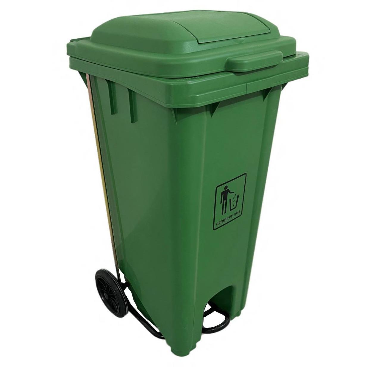 Buy FRONT PEDAL OPERATED PLASTIC GARBAGE BIN 120L GREEN from Kaddah Cleaning Equipment in UAE