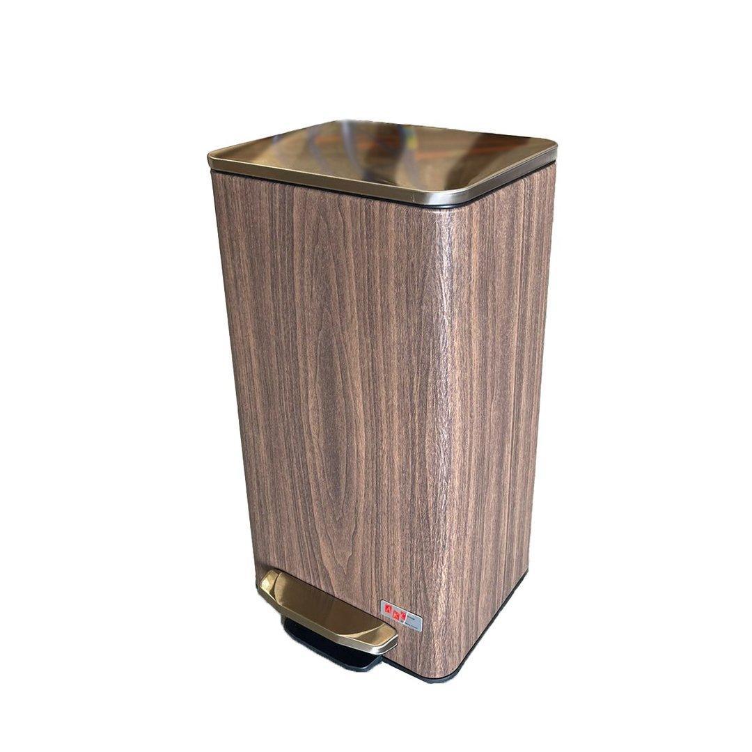 Buy LEATHER COATED STEEL BIN WITH PLASTIC LINER AND SLOW MOTION CLOSING BROWN 12 LITERS from Kaddah Cleaning Equipment in UAE