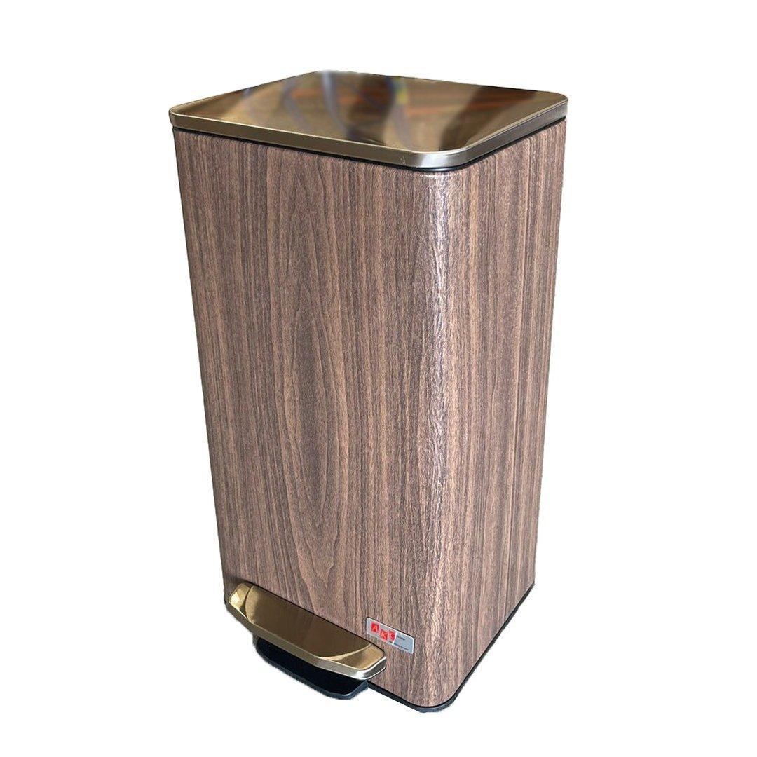 Buy LEATHER COATED STEEL BIN WITH PLASTIC LINER AND SLOW MOTION CLOSING BROWN 21 LITERS from Kaddah Cleaning Equipment in UAE