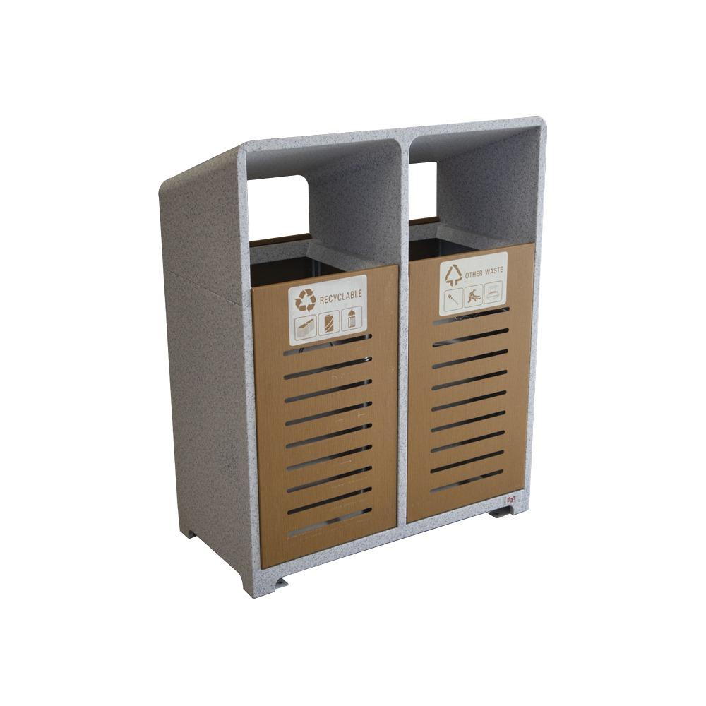 Buy OUTDOOR METAL COATED RECYCLE TRASH BIN 80+80 LITER from Kaddah Cleaning Equipment in UAE
