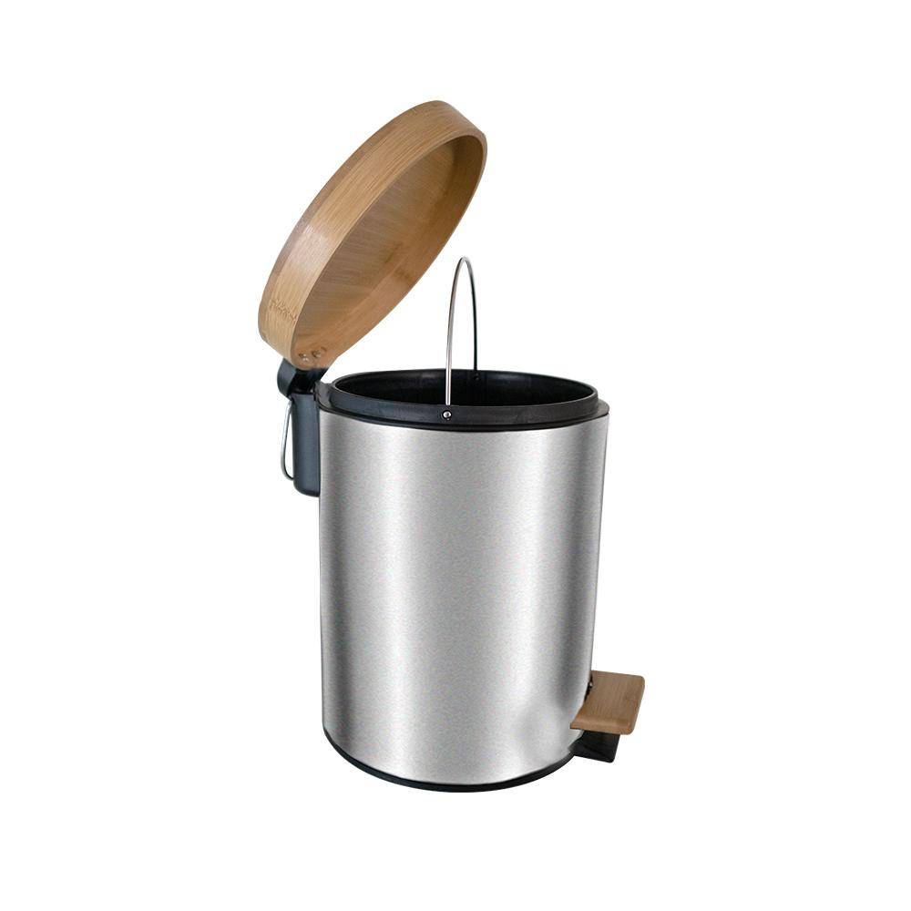 Buy PEDAL BIN WITH BAMBOO LID 5 L SILVER from Kaddah Cleaning Equipment in UAE