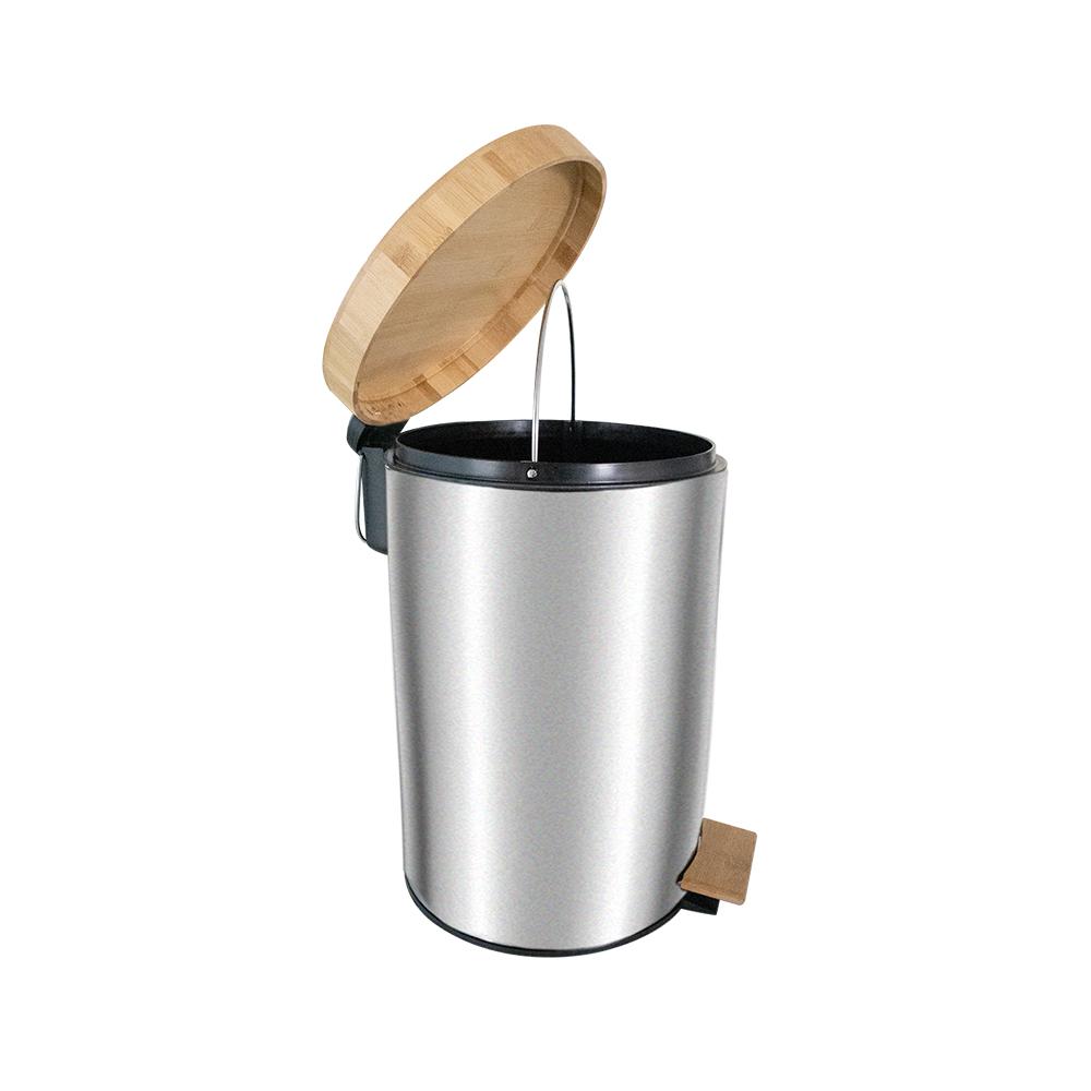 Buy PEDAL BIN WITH BAMBOO LID SOFT CLOSE 12 L SILVER from Kaddah Cleaning Equipment in UAE