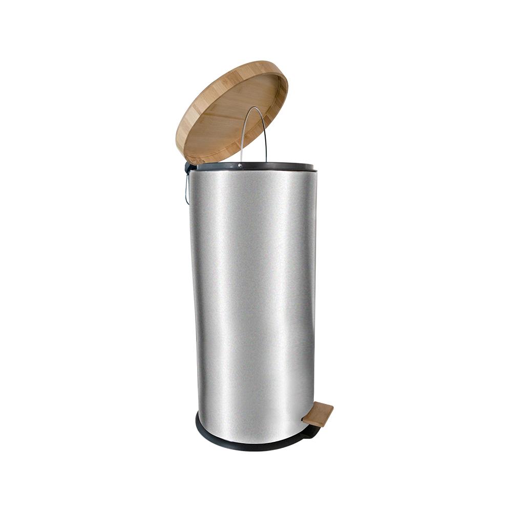 Buy PEDAL BIN WITH BAMBOO LID SOFT CLOSE 30 L SILVER from Kaddah Cleaning Equipment in UAE
