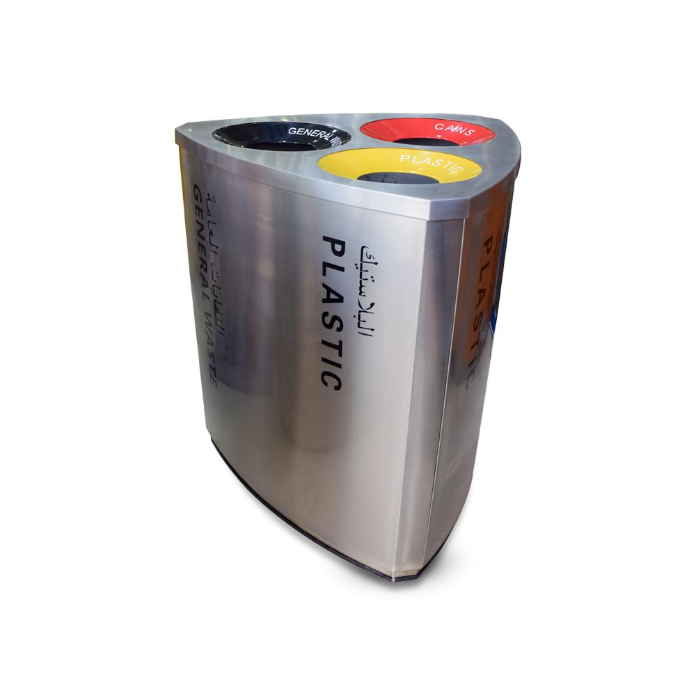 Buy TRIANGULAR STAINLESS STEEL RECYCLE BIN | 180LTR from Kaddah Cleaning Equipment in UAE