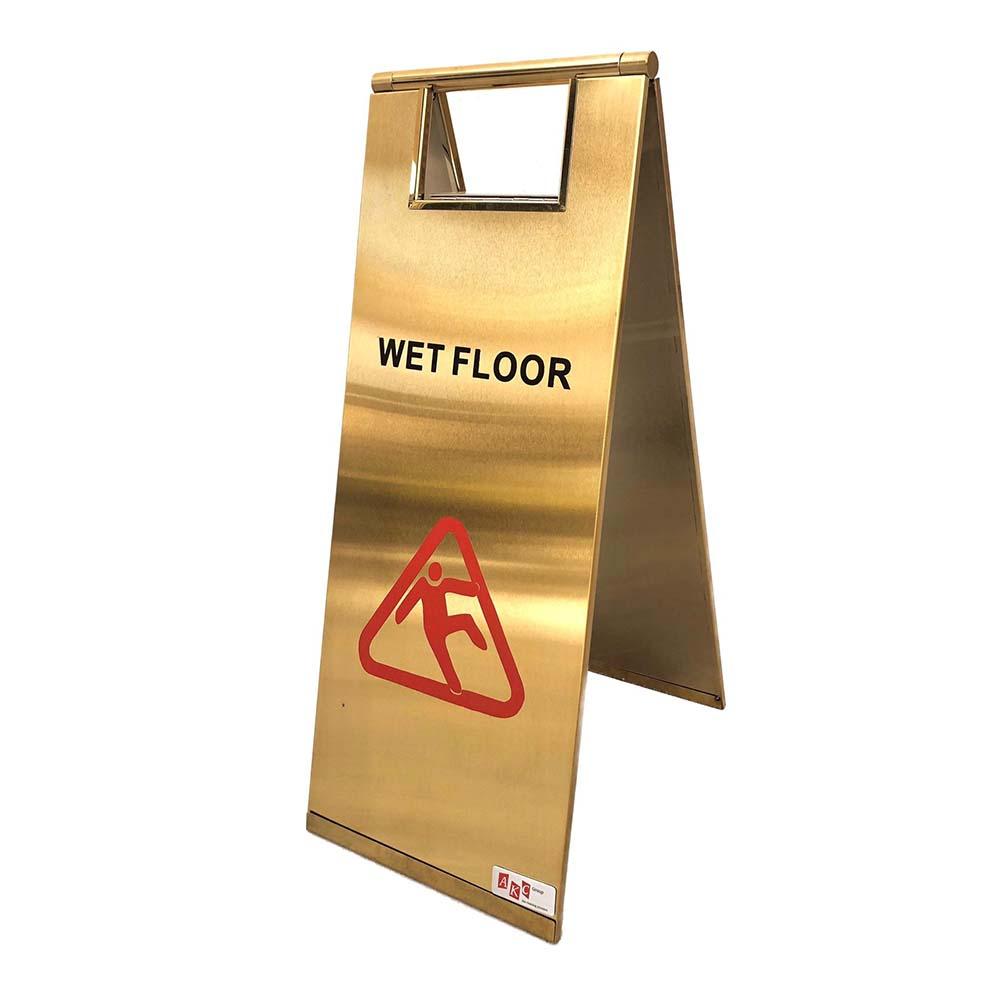 Buy WET FLOOR STEEL CAUTION SIGN IN GOLDEN COLOR from Kaddah Cleaning Equipment in UAE